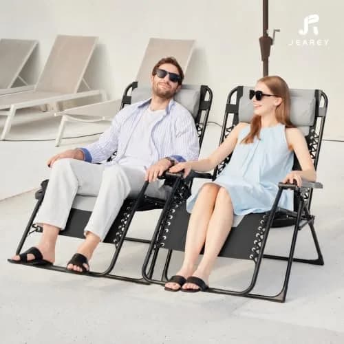 JEAREY Zero Gravity Chair, Oversized Padded Recliner - Black/Grey | 400 lbs Capacity, 29" Wide Seat, Lock Recline, Foldable Steel Frame for Patio & Beach thumbnail 2