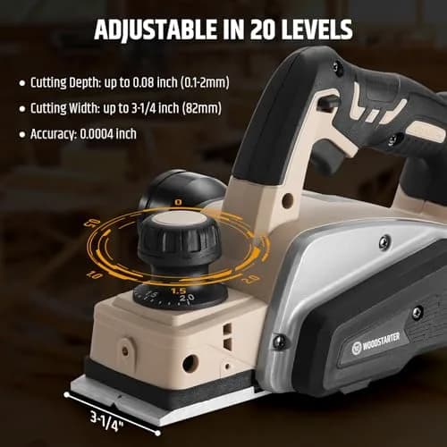 WOODSTARTER Cordless Electric Hand Planer 20V 3-1/4 Inch | Brushless Motor, Battery & Charger Included thumbnail 2
