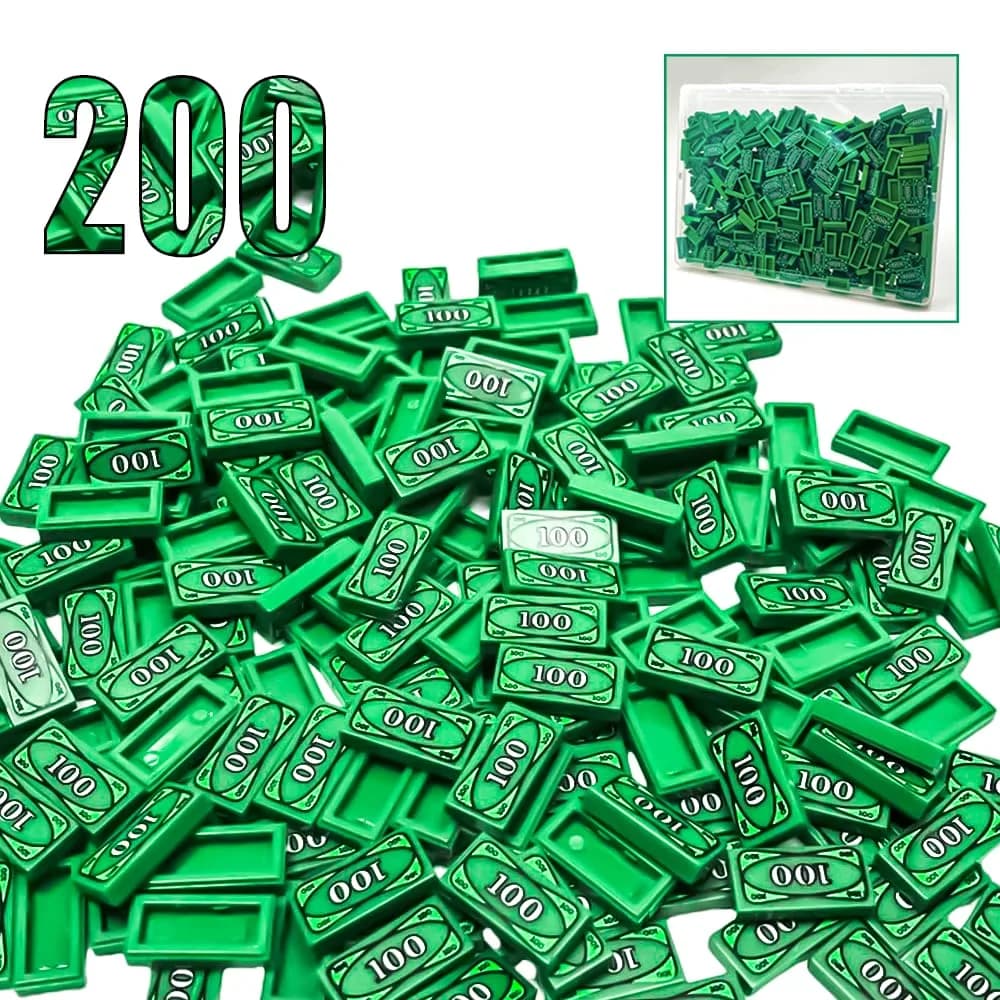 ARBTOTCE 200 Pcs 1x2 Dollar Bill Printed Flat Tiles | Educational Building Blocks for Kids Ages 6+