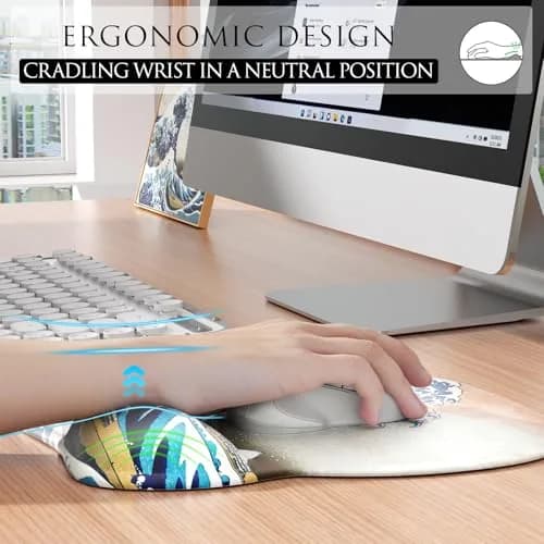 MROCO Ergonomic Mouse Pad with Gel Wrist Rest, 24cm x 20.5cm (9.4 x 8.1 in) | Great Wave Design thumbnail 4