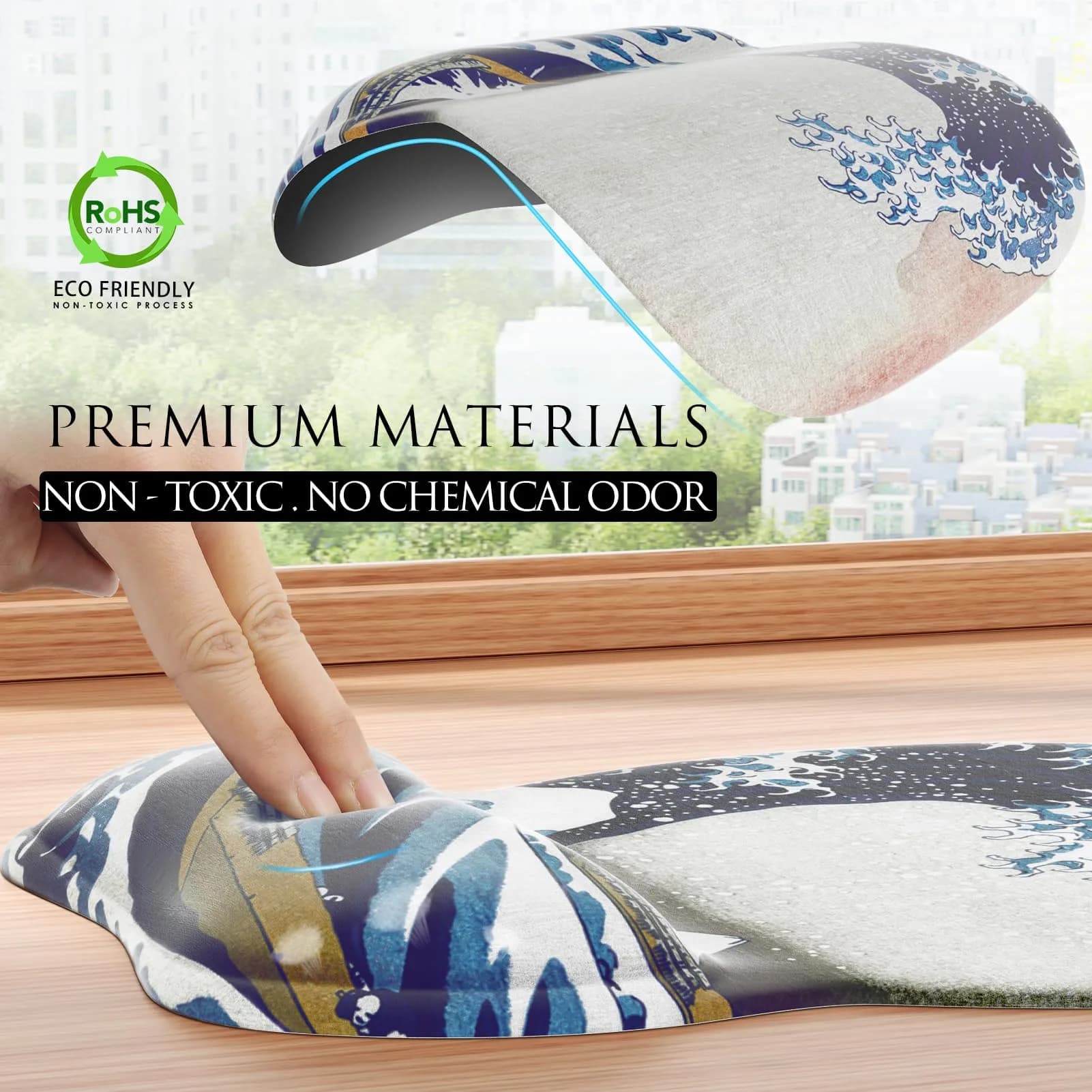 MROCO Ergonomic Mouse Pad with Gel Wrist Rest, 24cm x 20.5cm (9.4 x 8.1 in) | Great Wave Design - view 5