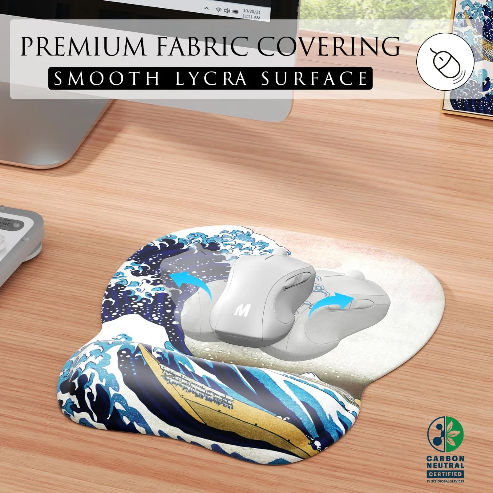 MROCO Ergonomic Mouse Pad with Gel Wrist Rest, 24cm x 20.5cm (9.4 x 8.1 in) | Great Wave Design - view 2