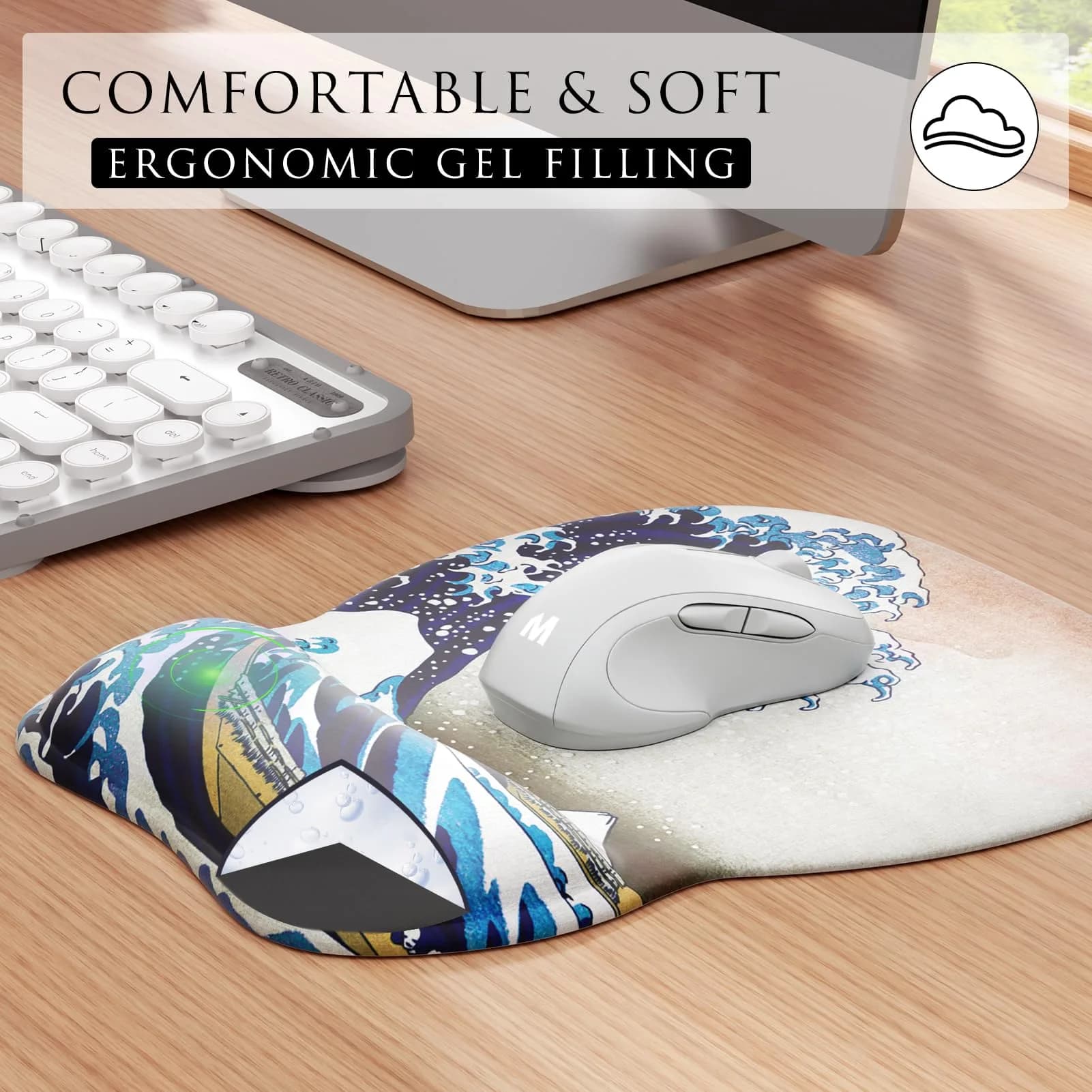 MROCO Ergonomic Mouse Pad with Gel Wrist Rest, 24cm x 20.5cm (9.4 x 8.1 in) | Great Wave Design - view 3