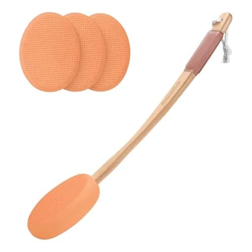 AmazerBath Lotion Applicator with 4 Replaceable Pads & Long Handle | FDA Approved for Back & Feet — Orange