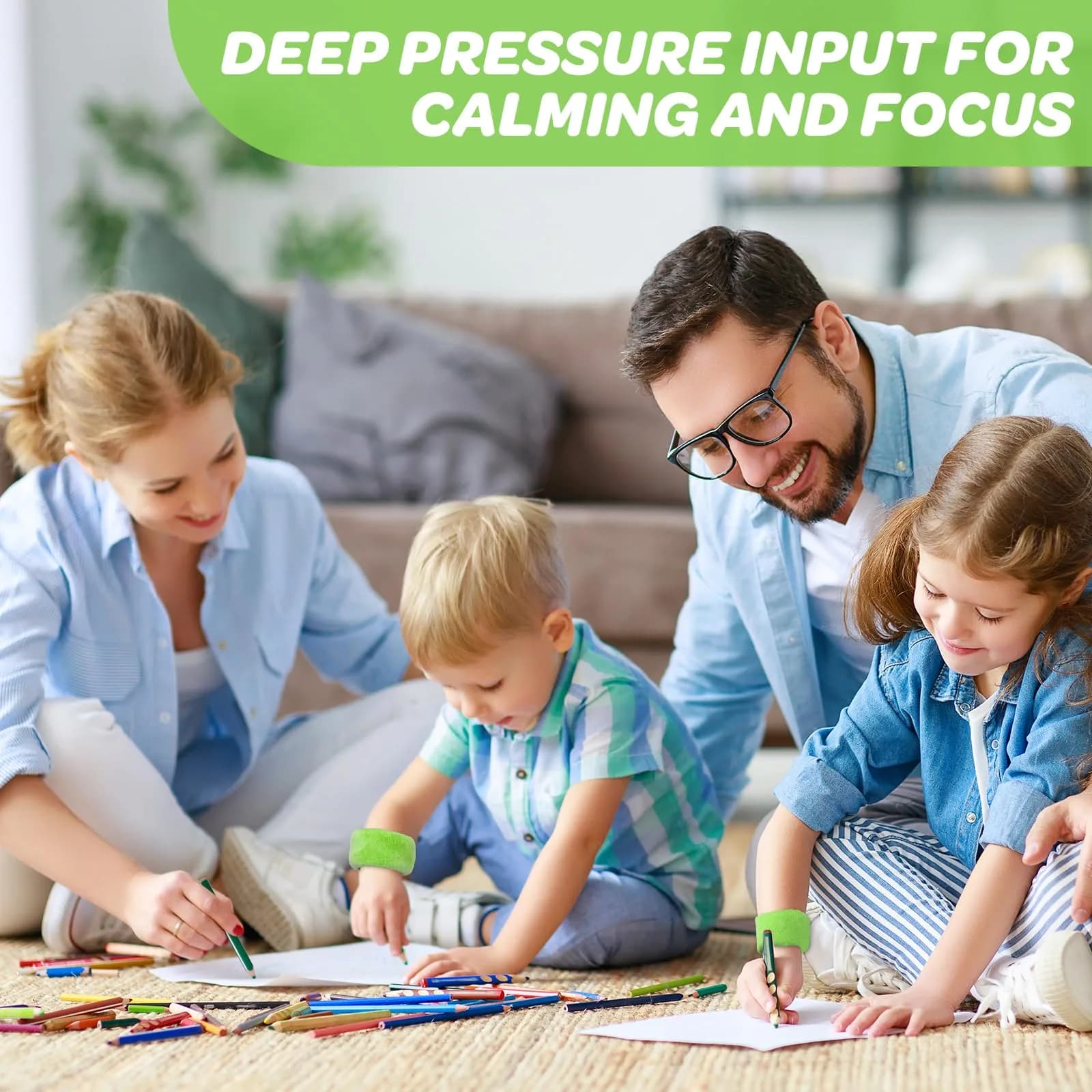 JXM Sensory Weighted Bracelets for Kids (2-Pack, Green) | Deep Pressure Input for Calming and Focus - view 4