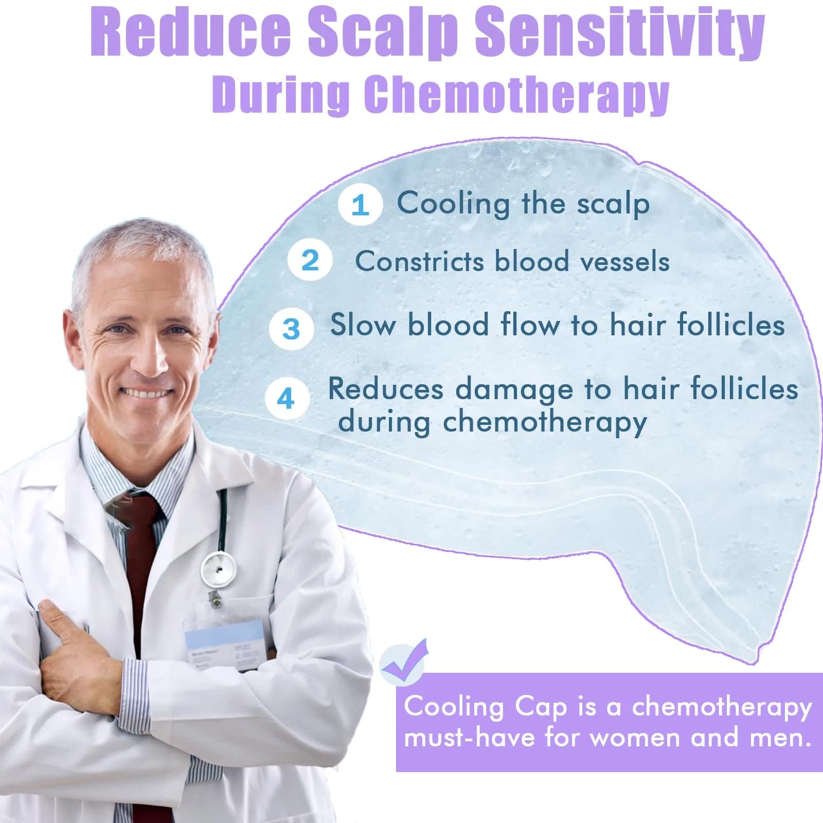 sfiocoopck Purple Chemo Cold Cap for Chemotherapy | Scalp Cooling for Hair Loss Prevention - view 2