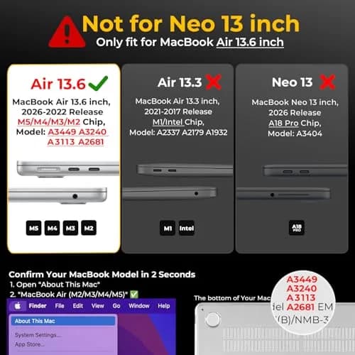 EooCoo Crystal Midnight Hard Shell Case for MacBook Air 13.6-inch M2-M5 (2022-2026) | Snap-On Protection thumbnail 6