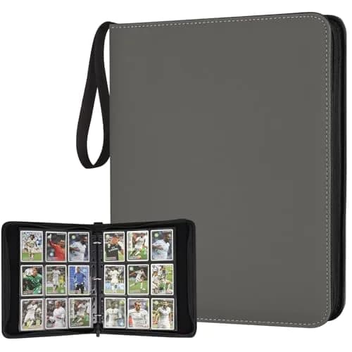 GERMUN 9 Pocket Zipper Card Binder with 40 Pages, 720 Card Capacity, Grey | Archival-Safe PU Trading Card Album Folder - main product image