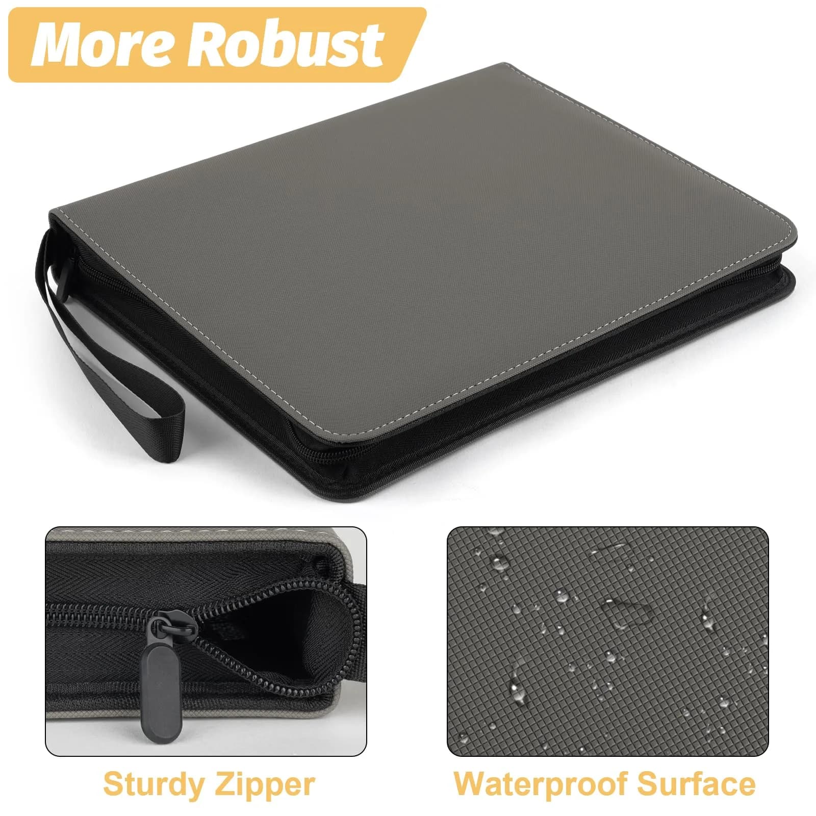 GERMUN 9 Pocket Zipper Card Binder with 40 Pages, 720 Card Capacity, Grey | Archival-Safe PU Trading Card Album Folder - view 3