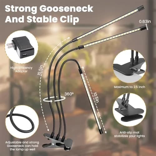 Bseah Full Spectrum LED Grow Light 2 Pack | 3-Head Clip-On with Timer & Dimmable Brightness thumbnail 4
