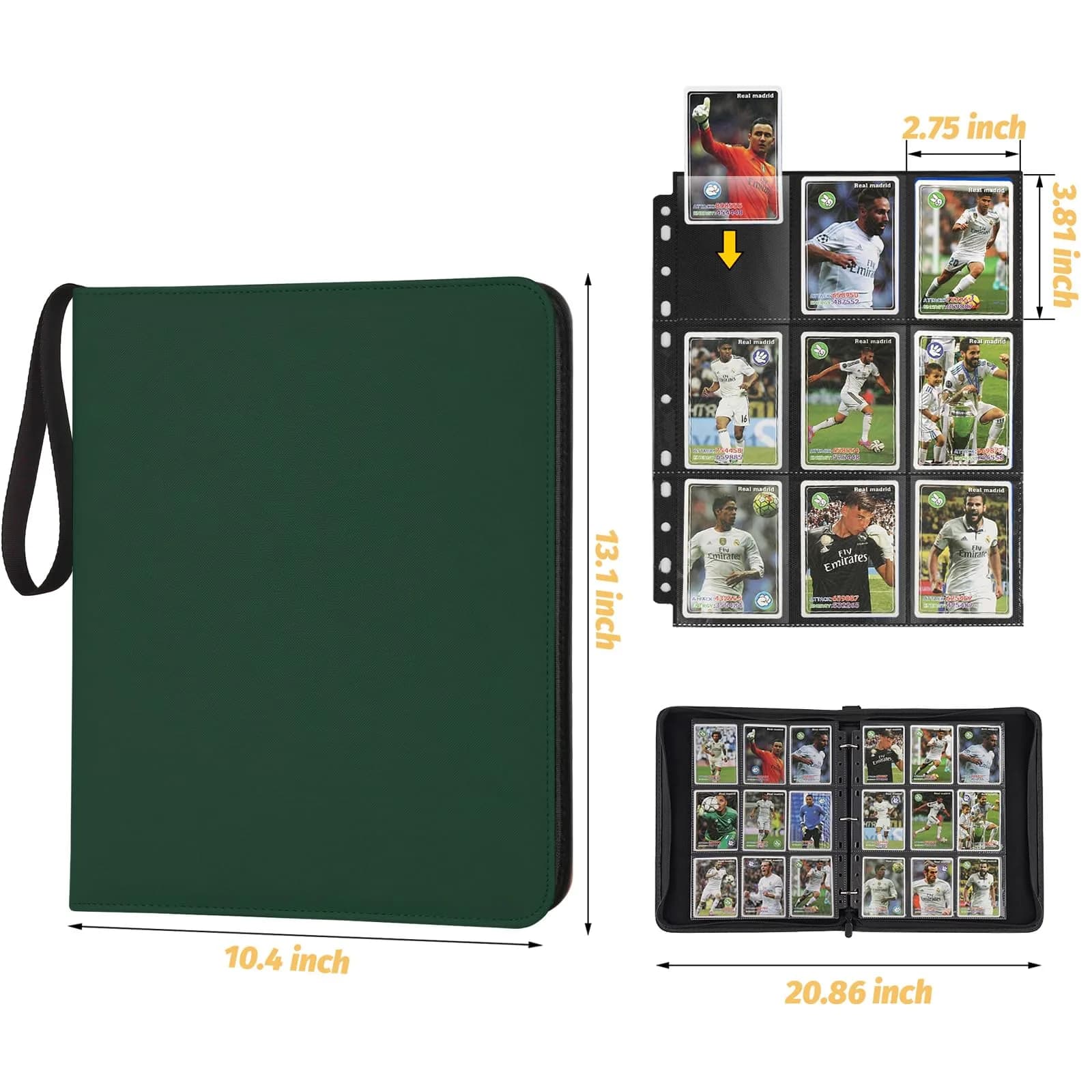 GERMUN 3-Ring 720-Pocket Zipper Card Binder | Archival-Safe PU Trading Card Album Folder (Dark Green) - view 2