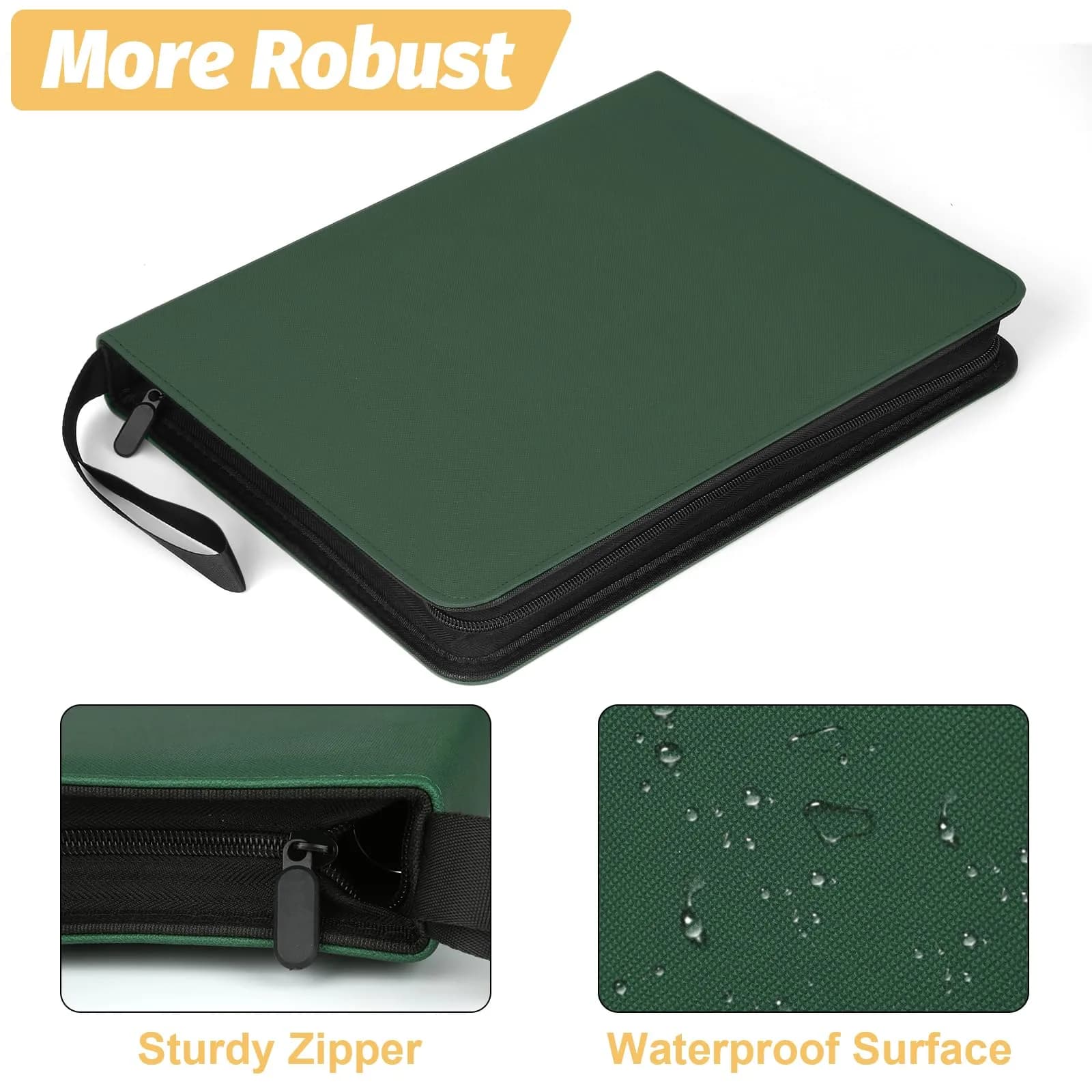 GERMUN 3-Ring 720-Pocket Zipper Card Binder | Archival-Safe PU Trading Card Album Folder (Dark Green) - view 3