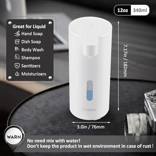 Crehora Automatic Soap Dispenser Touchless, 340ml (12oz) | Hygienic Hands-Free Dispensing for Bathrooms & Kitchens thumbnail 4