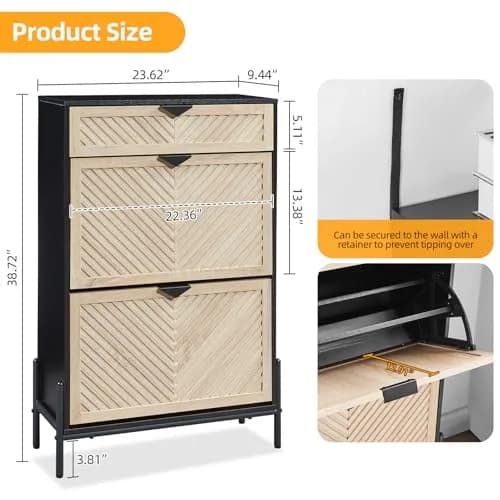 VIPLUMI Shoe Cabinet with 2 Flip Drawers | Narrow Entryway Storage in Oak&Black thumbnail 7