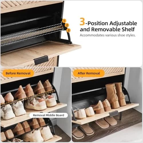 VIPLUMI Shoe Cabinet with 2 Flip Drawers | Narrow Entryway Storage in Oak&Black thumbnail 3