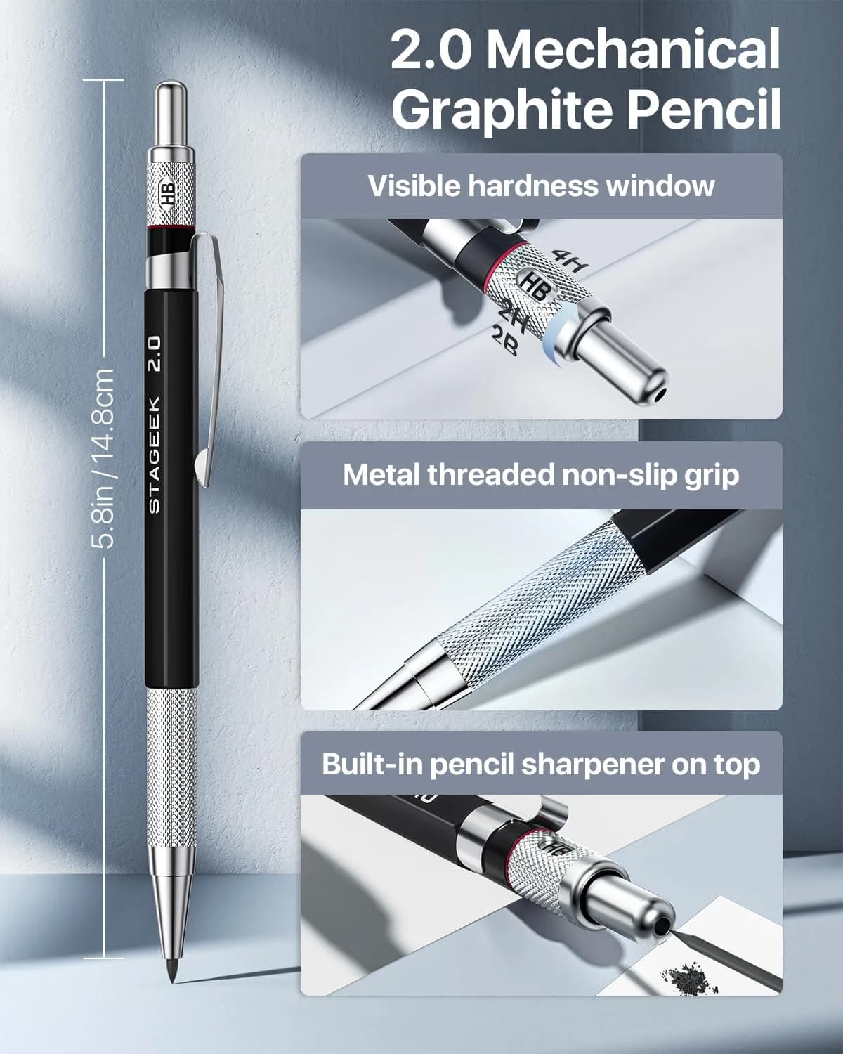 STAGEEK Mechanical Pencil Set with Case, 34PCS | 0.5mm, 0.7mm, 0.9mm, 2.0mm Leads & Erasers - view 5