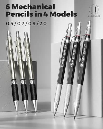 STAGEEK Mechanical Pencil Set with Case, 34PCS | 0.5mm, 0.7mm, 0.9mm, 2.0mm Leads & Erasers thumbnail 2