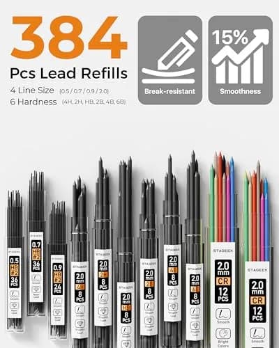 STAGEEK Mechanical Pencil Set with Case, 34PCS | 0.5mm, 0.7mm, 0.9mm, 2.0mm Leads & Erasers thumbnail 3