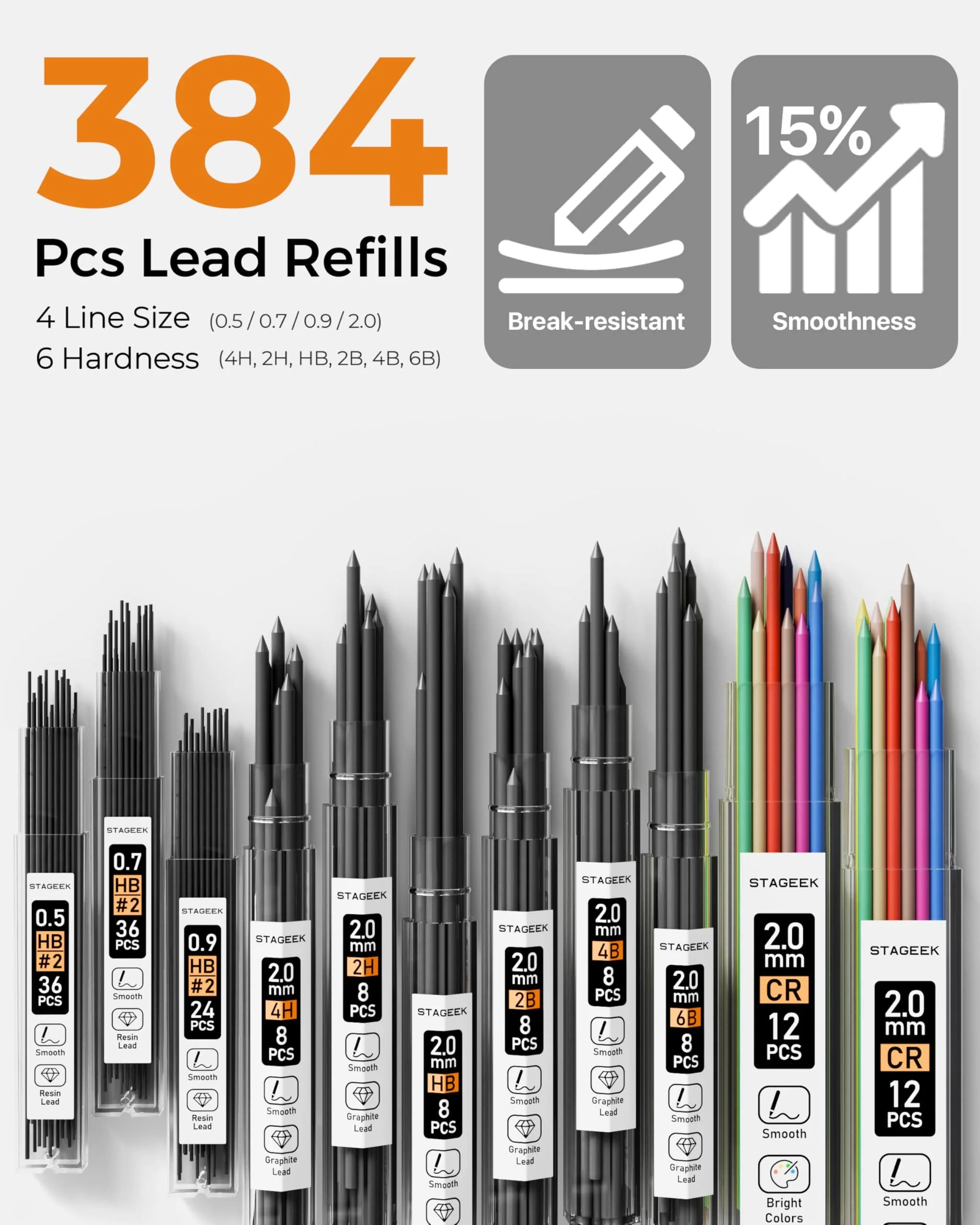 STAGEEK Mechanical Pencil Set with Case, 34PCS | 0.5mm, 0.7mm, 0.9mm, 2.0mm Leads & Erasers - view 3