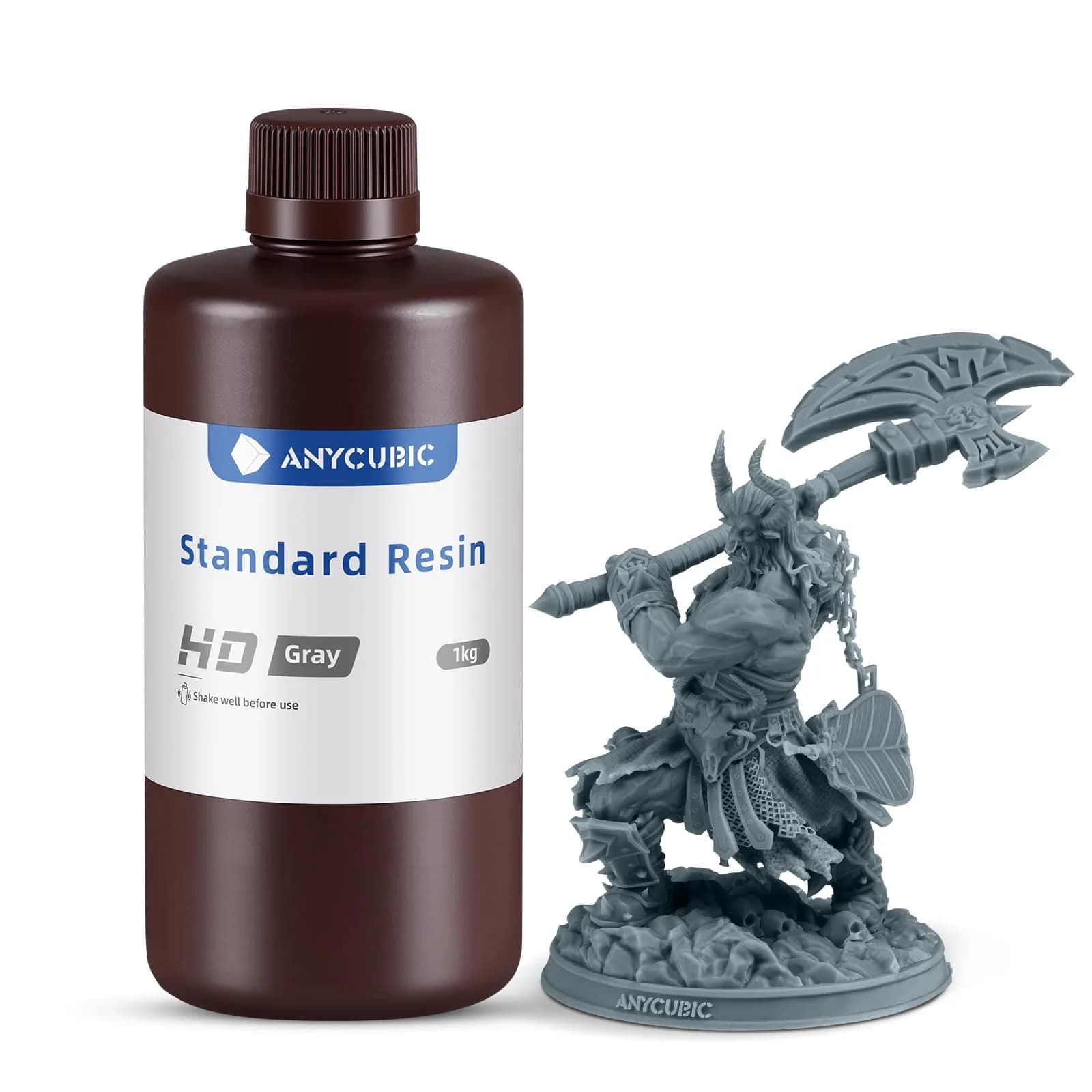 ANYCUBIC 3D Printer Resin 1kg (2.2 lb) Black | High Precision Fast Curing UV Photopolymer Resin for LCD 3D Printing — HD Grey
