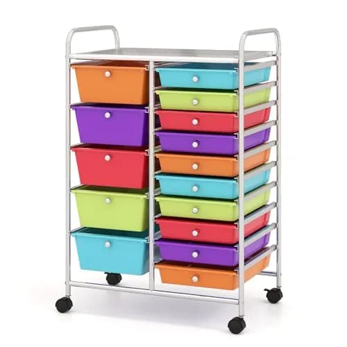 CLEEMAN 15-Drawer Rolling Cart Metal Frame 15 Drawers | Multipurpose Utility Trolley for Home Office School thumbnail 1