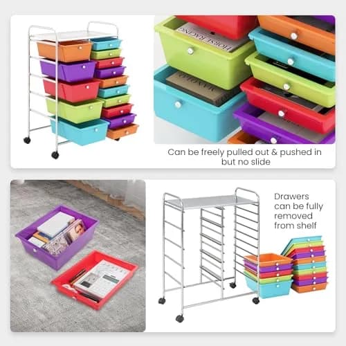 CLEEMAN 15-Drawer Rolling Cart Metal Frame 15 Drawers | Multipurpose Utility Trolley for Home Office School thumbnail 4