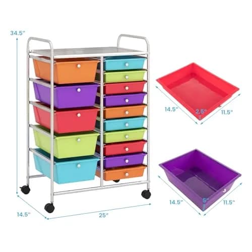 CLEEMAN 15-Drawer Rolling Cart Metal Frame 15 Drawers | Multipurpose Utility Trolley for Home Office School thumbnail 5