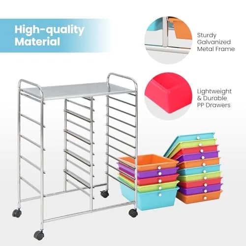 CLEEMAN 15-Drawer Rolling Cart Metal Frame 15 Drawers | Multipurpose Utility Trolley for Home Office School thumbnail 7