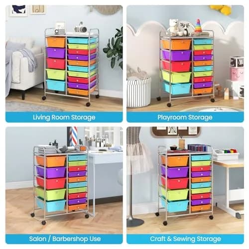 CLEEMAN 15-Drawer Rolling Cart Metal Frame 15 Drawers | Multipurpose Utility Trolley for Home Office School thumbnail 9