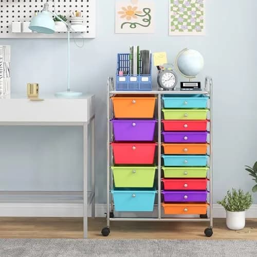 CLEEMAN 15-Drawer Rolling Cart Metal Frame 15 Drawers | Multipurpose Utility Trolley for Home Office School thumbnail 2