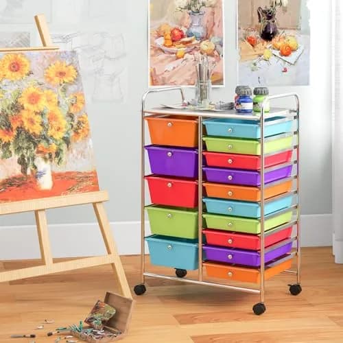 CLEEMAN 15-Drawer Rolling Cart Metal Frame 15 Drawers | Multipurpose Utility Trolley for Home Office School thumbnail 3