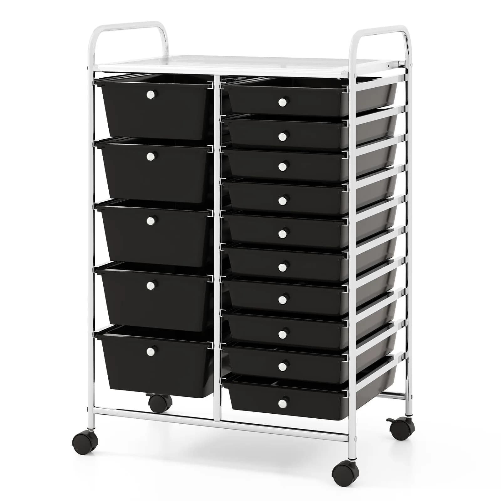 CLEEMAN 15-Drawer Rolling Cart Metal Frame 25.4kg (56lb) | Multipurpose Storage Organizer — Black