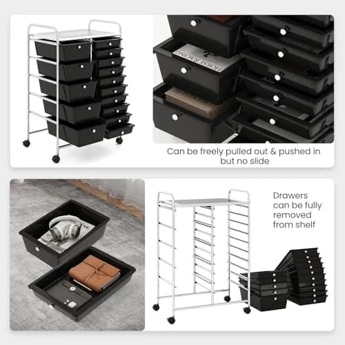 CLEEMAN 15-Drawer Rolling Cart Metal Frame 25.4kg (56lb) | Multipurpose Storage Organizer thumbnail 4