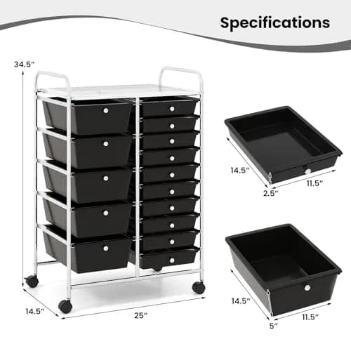 CLEEMAN 15-Drawer Rolling Cart Metal Frame 25.4kg (56lb) | Multipurpose Storage Organizer thumbnail 5