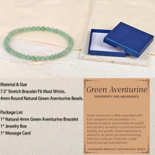 LPBeads Natural Green Aventurine Gemstone Stretch Bracelet 4mm Round Beads | Healing Crystal Jewelry for Women Men thumbnail 4