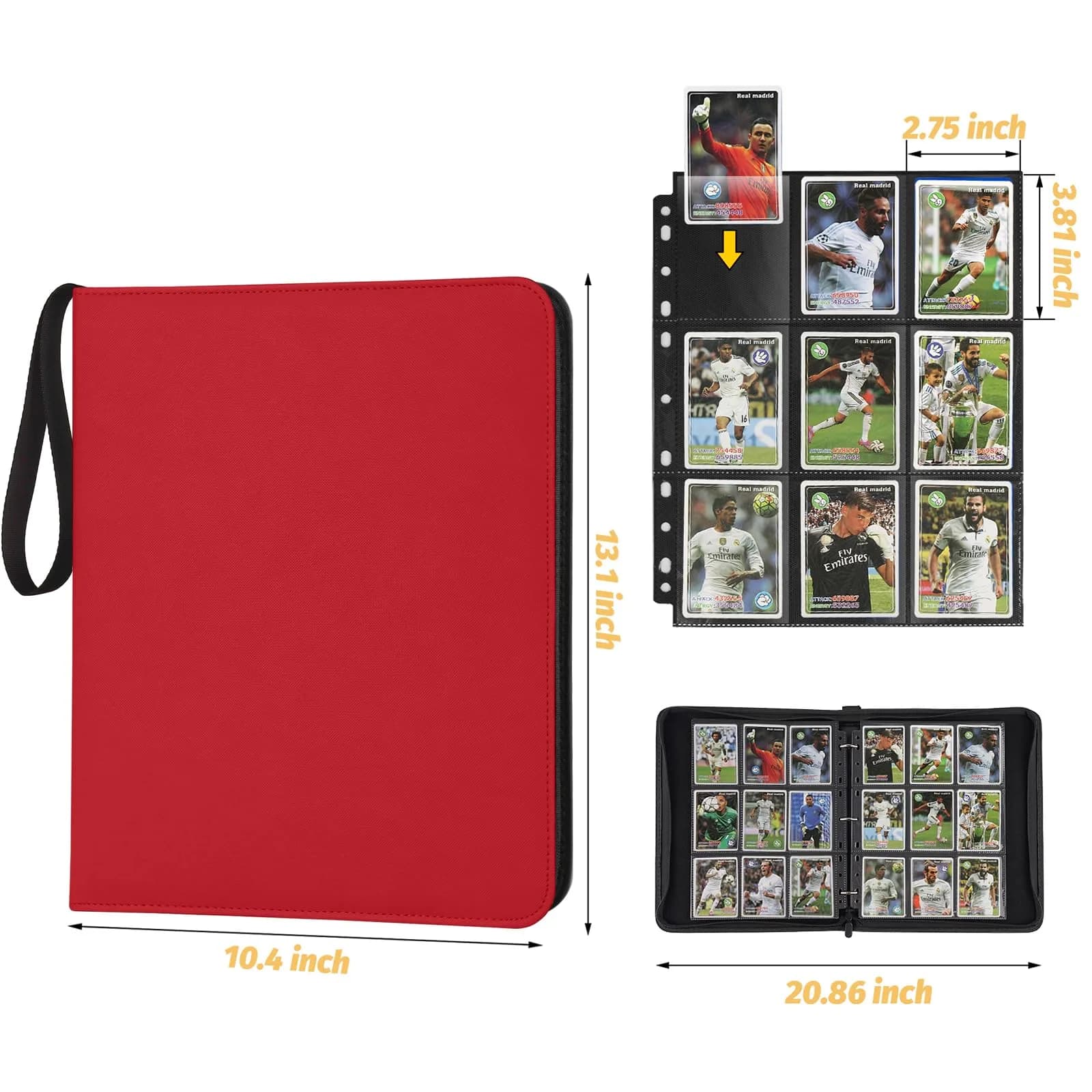GERMUN 3-Ring 720 Card Binder with Zipper, Red PU Album for TCG & Sports Cards (9 Pocket, 40 Pages) - view 2