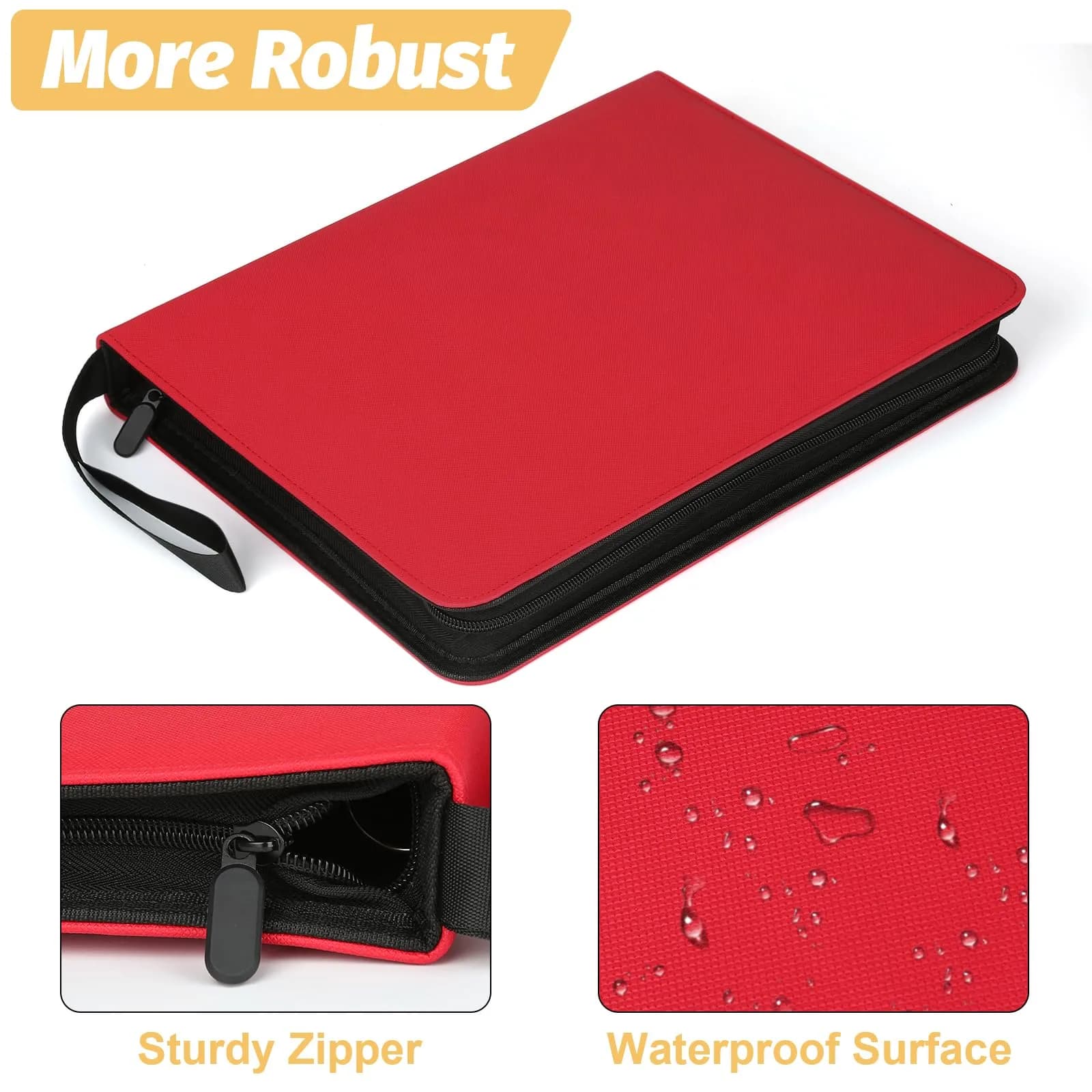GERMUN 3-Ring 720 Card Binder with Zipper, Red PU Album for TCG & Sports Cards (9 Pocket, 40 Pages) - view 3