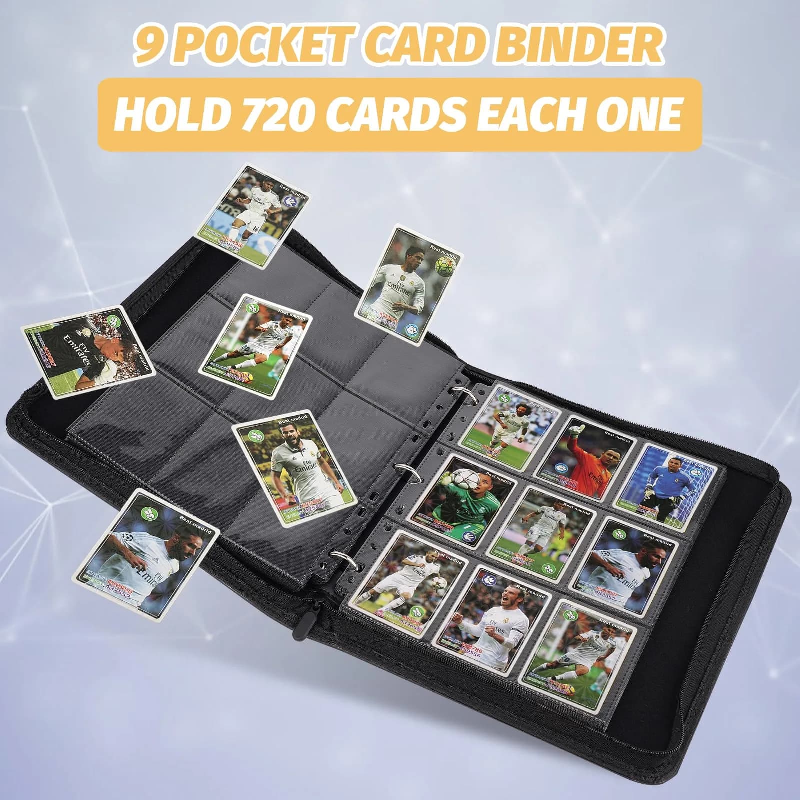 GERMUN 3-Ring 720 Card Binder with Zipper, Red PU Album for TCG & Sports Cards (9 Pocket, 40 Pages) - view 4