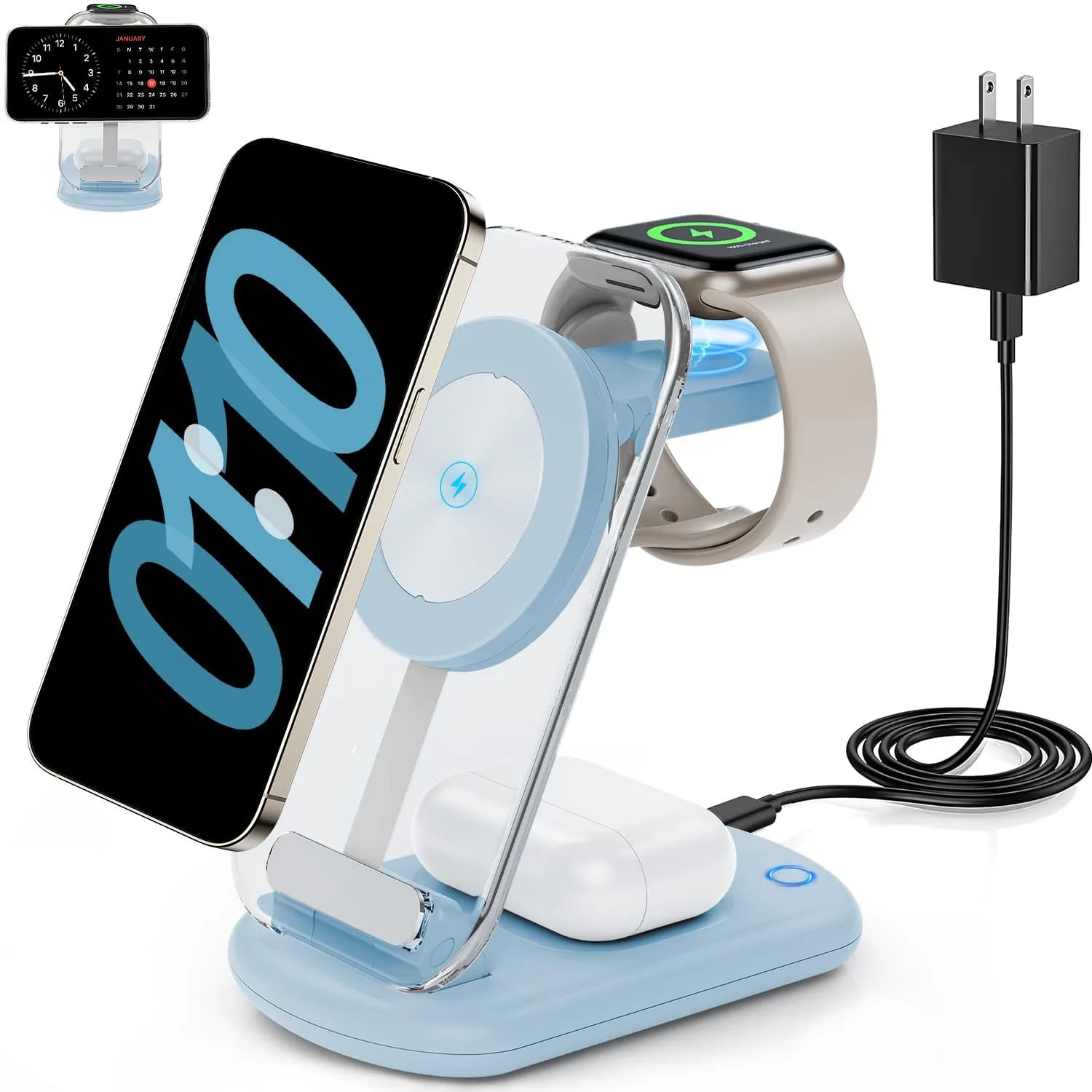 RYND 2026 Traveling Wireless Mag-Safe Fast Charging Station,Magnetic 3 in 1 Charger with Light for iPhone 16 15 14 13 12 Pro Max Plus,Apple Watch Series & Air pods 4 3 2 Pro-Gifts for Wife & Husband | 15W Fast Wireless Charging - main product image