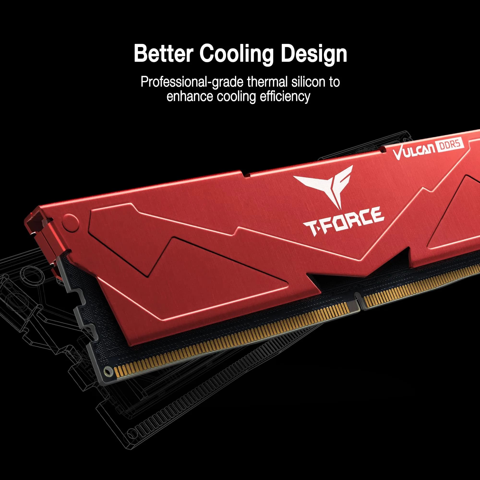 TEAMGROUP T-Force Vulcan DDR5 32GB (2x16GB) 6000MHz CL38 Red | High-Speed Desktop Memory Module - view 4