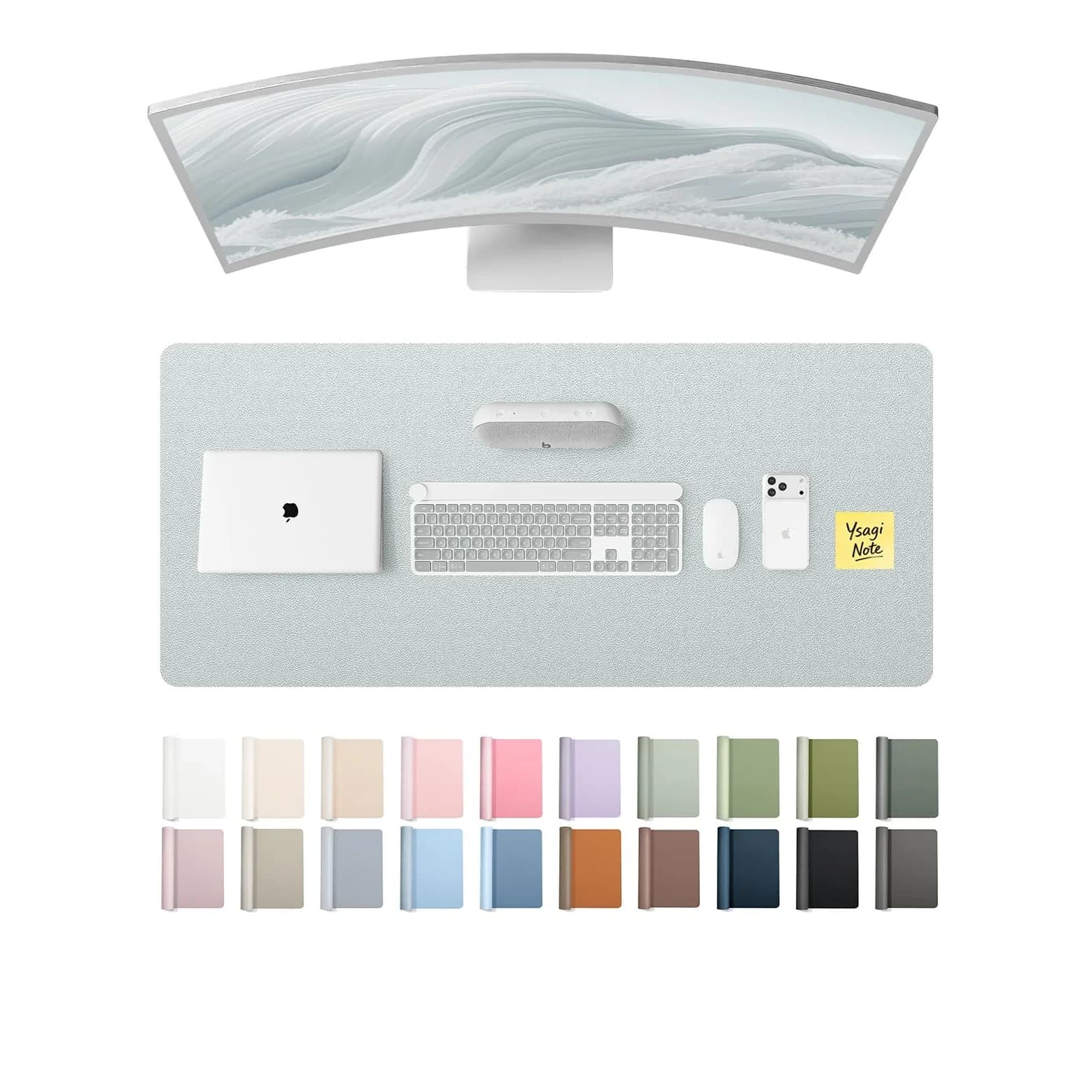 YSAGi PU Leather Desk Pad Protector Silver 110cm x 43cm (43" x 17") | Protects Desks, Enhances Workspace
