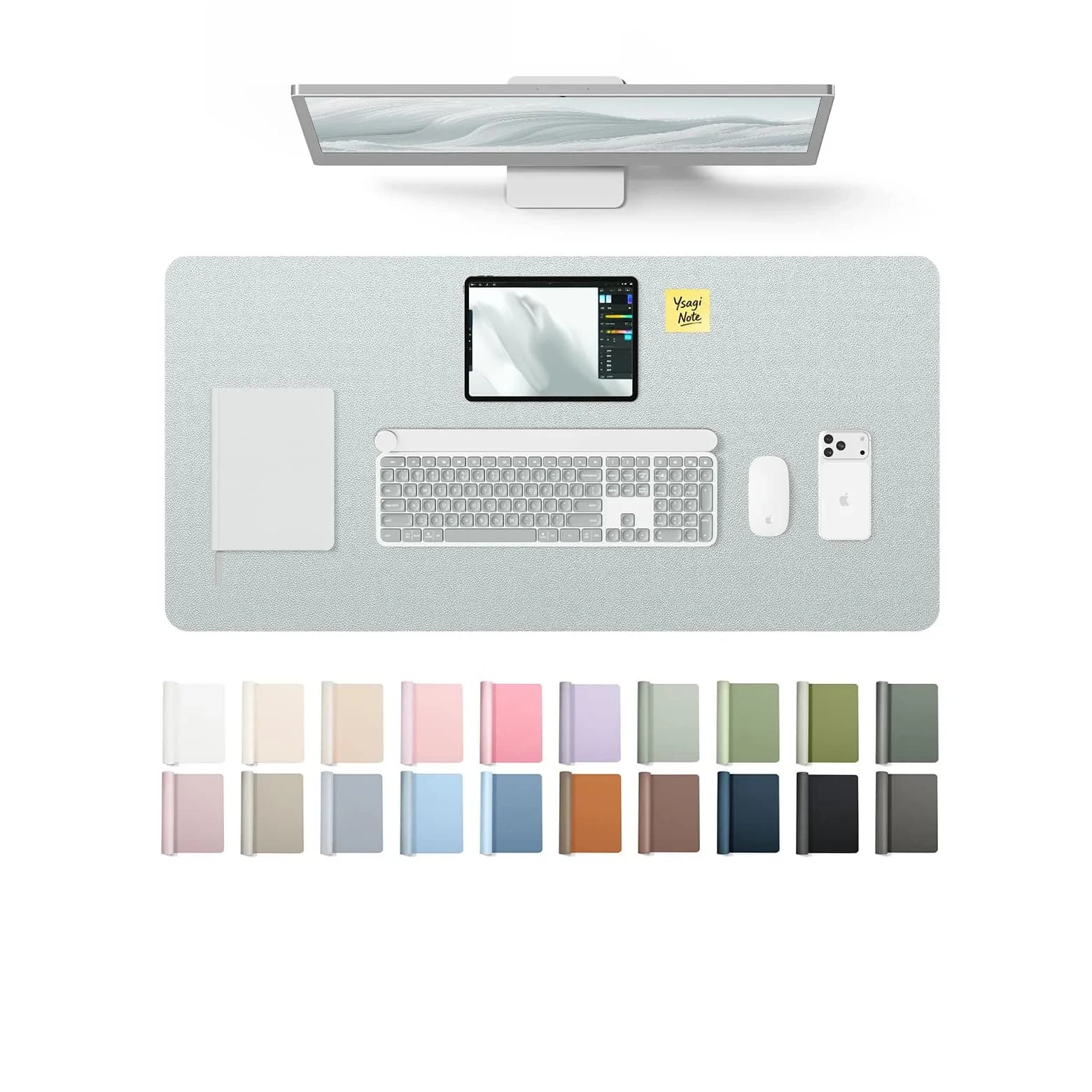 YSAGi Silver Leather Desk Pad Protector 89.9cm x 43.2cm (35.4" x 17") | Protects Desks, Doubles as Large Mouse Pad
