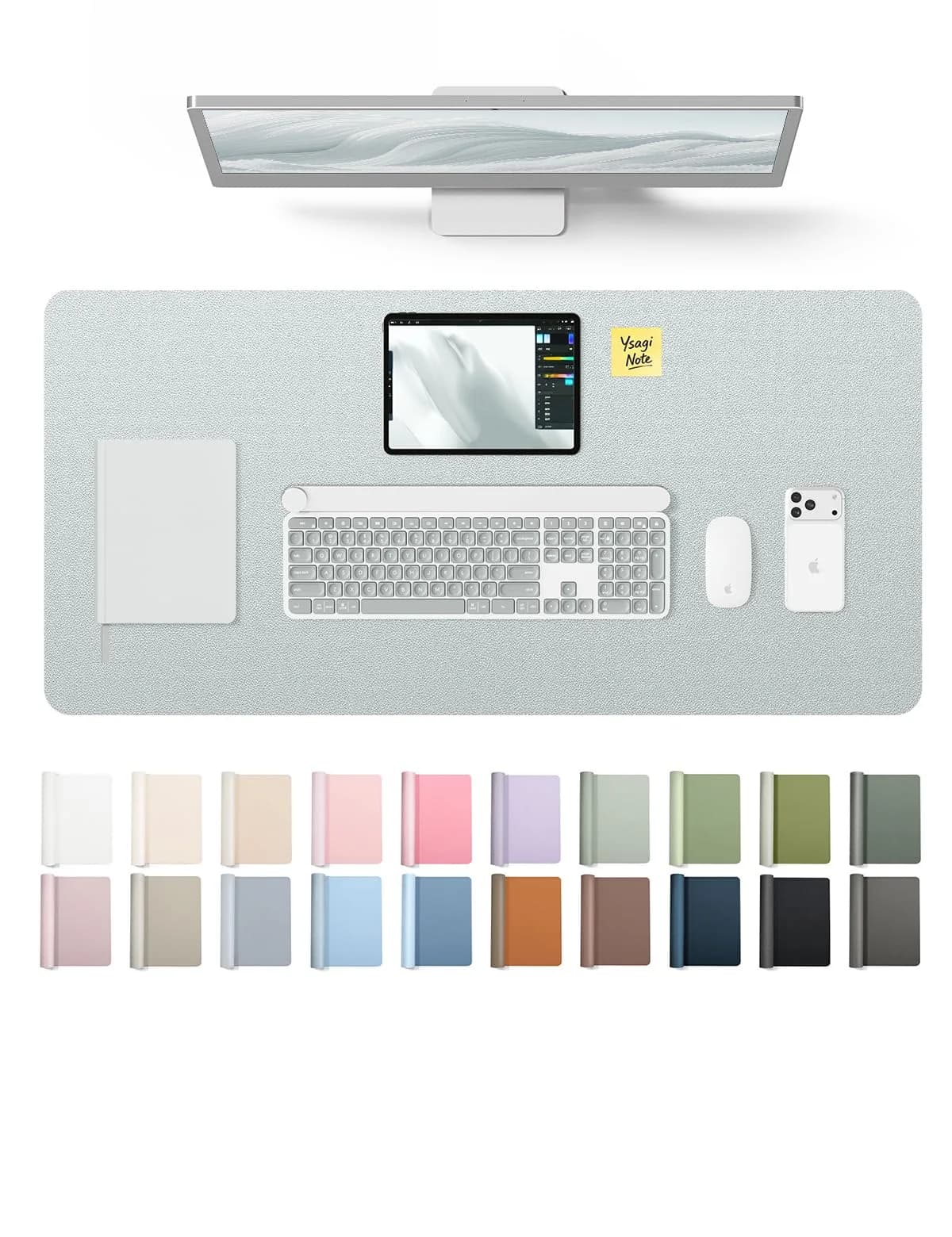 YSAGi Silver Leather Desk Pad Protector 89.9cm x 43.2cm (35.4" x 17") | Protects Desks, Doubles as Large Mouse Pad - main product image