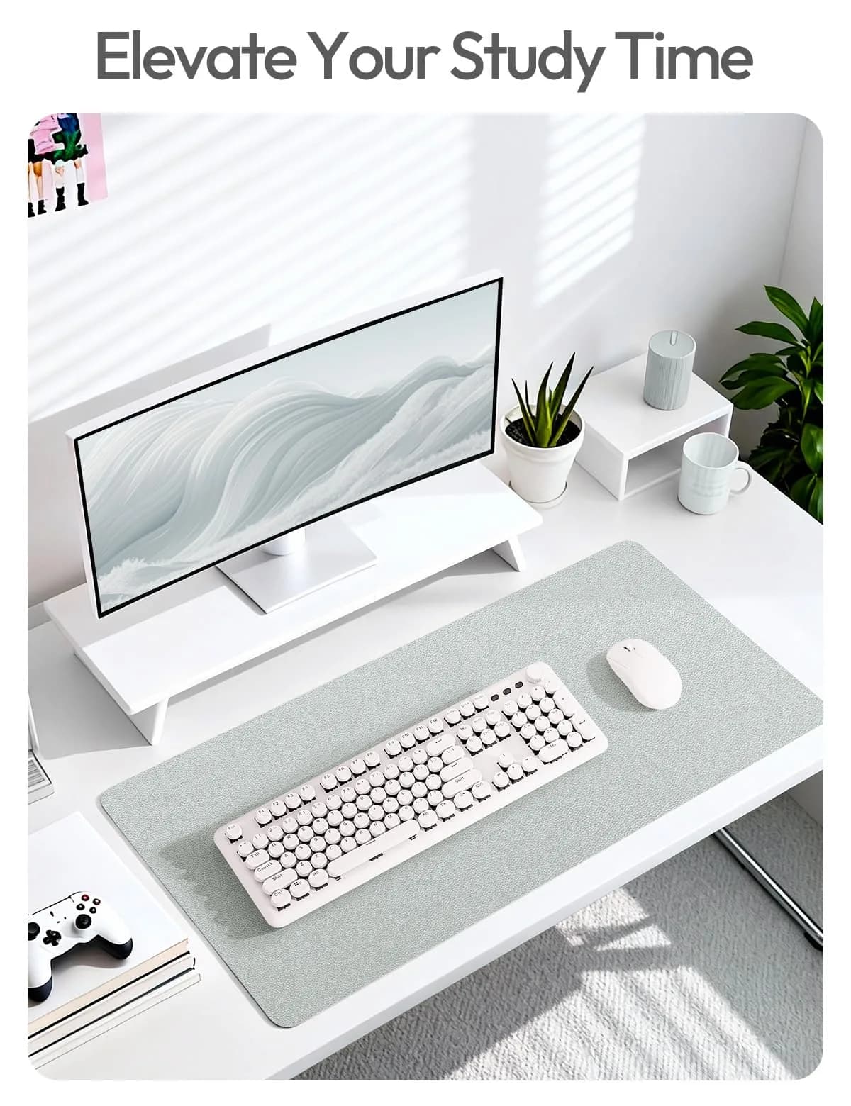 YSAGi Silver Leather Desk Pad Protector 89.9cm x 43.2cm (35.4" x 17") | Protects Desks, Doubles as Large Mouse Pad - view 6