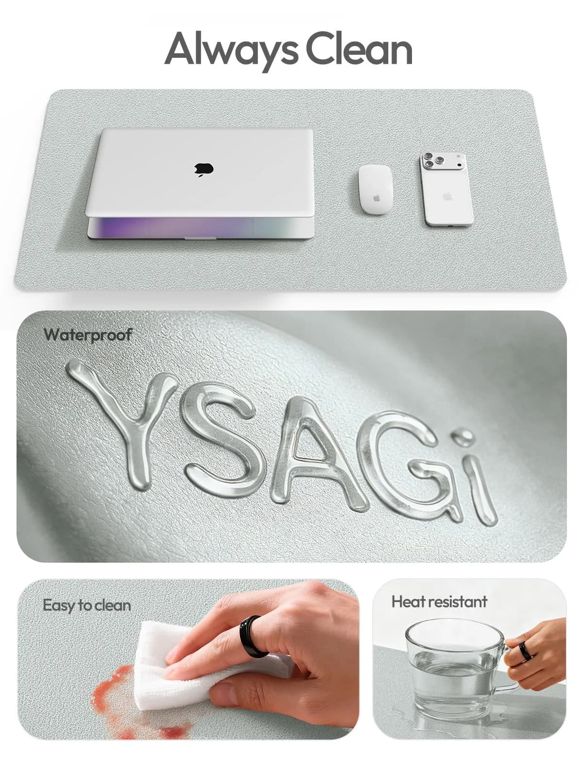 YSAGi Silver Leather Desk Pad Protector 89.9cm x 43.2cm (35.4" x 17") | Protects Desks, Doubles as Large Mouse Pad - view 7