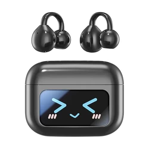 MAcnas Open Ear Clip Headphones Wireless Earbuds Bluetooth 6.0 Sports Earphones with LED Touch Screen Waterproof in Ear for Pad Tablet Laptop Android/iOS (Black) thumbnail 1