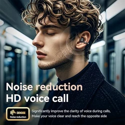 MAcnas Open Ear Clip Headphones Wireless Earbuds Bluetooth 6.0 Sports Earphones with LED Touch Screen Waterproof in Ear for Pad Tablet Laptop Android/iOS (Black) thumbnail 5
