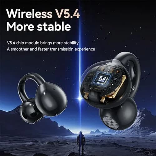 MAcnas Open Ear Clip Headphones Wireless Earbuds Bluetooth 6.0 Sports Earphones with LED Touch Screen Waterproof in Ear for Pad Tablet Laptop Android/iOS (Black) thumbnail 7