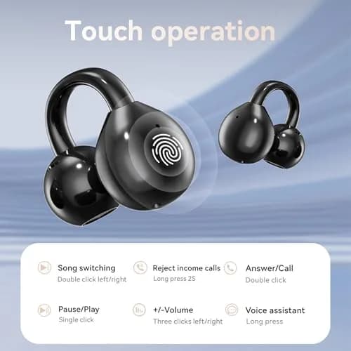 MAcnas Open Ear Clip Headphones Wireless Earbuds Bluetooth 6.0 Sports Earphones with LED Touch Screen Waterproof in Ear for Pad Tablet Laptop Android/iOS (Black) thumbnail 8