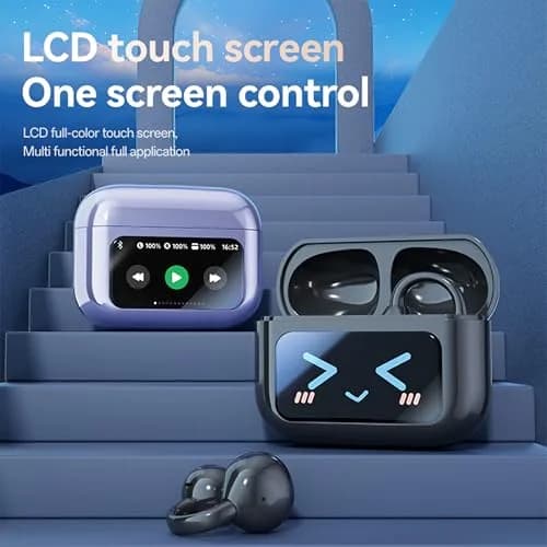 MAcnas Open Ear Clip Headphones Wireless Earbuds Bluetooth 6.0 Sports Earphones with LED Touch Screen Waterproof in Ear for Pad Tablet Laptop Android/iOS (Black) thumbnail 3